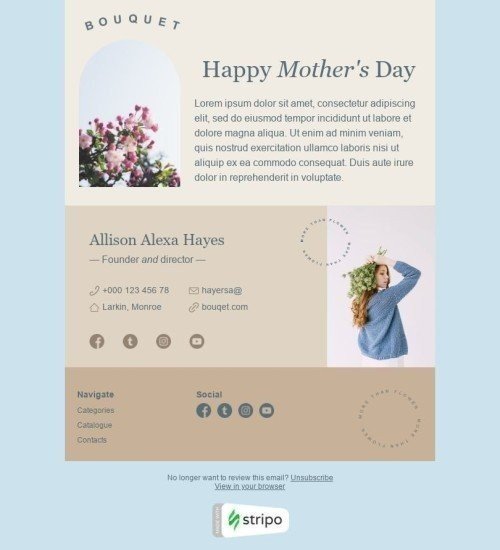 Промо шаблон письма «Сделай свою маму счастливой» для индустрии «Подарки и Цветы» мобильный вид