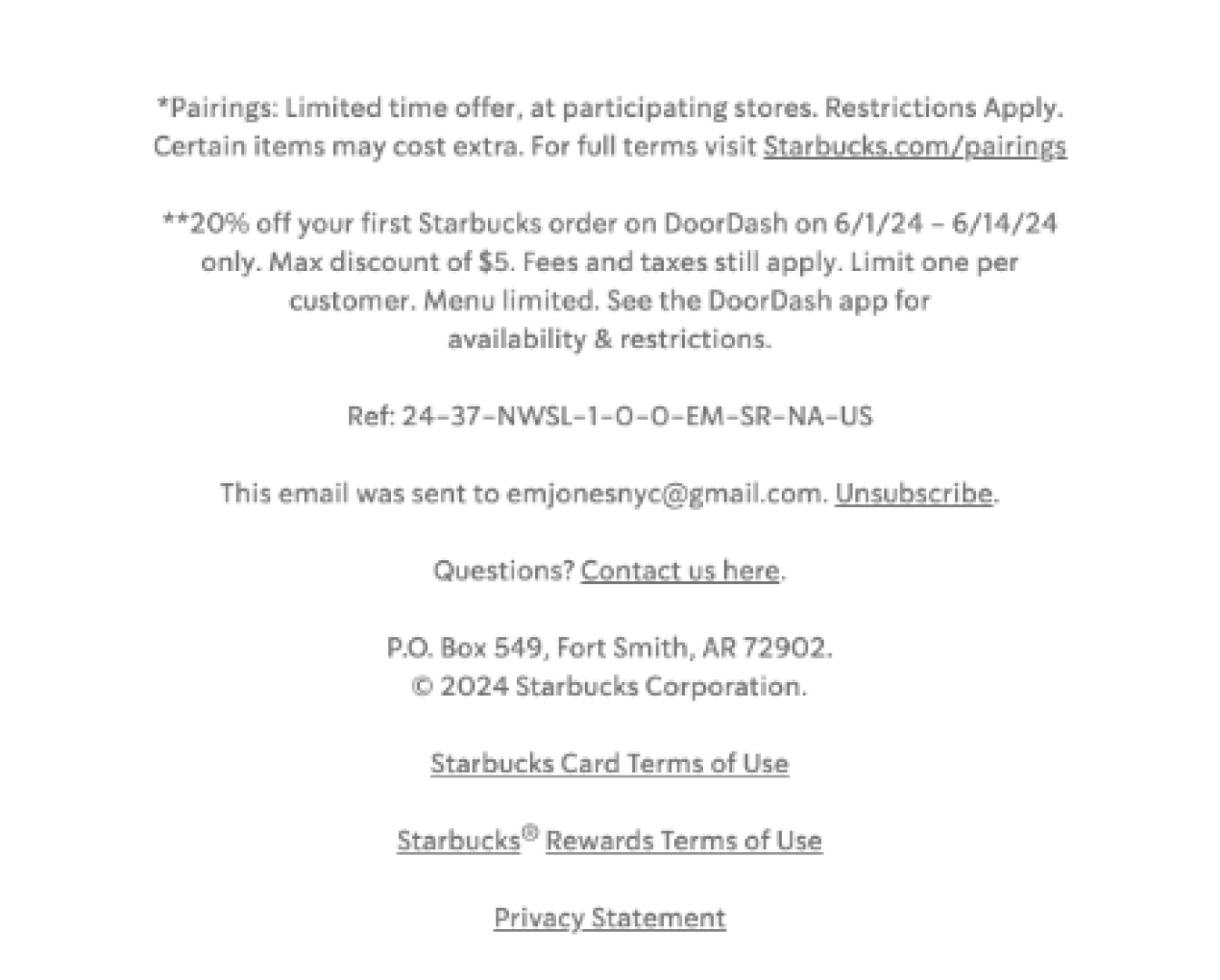 Starbucks email &mdash; Email Crash Test
