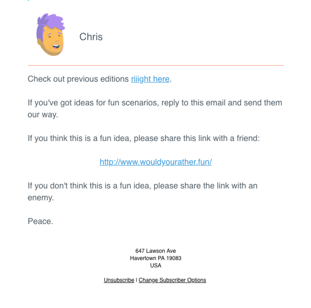 Would You Rather &mdash; Email Crash Test