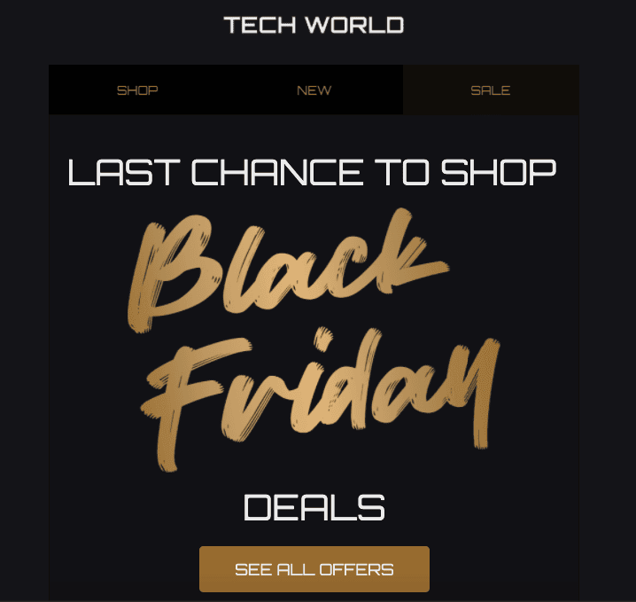 Example of an email with Black Friday deals _ Adding Backgrounds to Emails