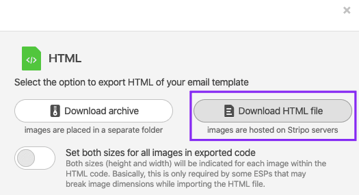 Downloading your Mailchimp email template as HTML file