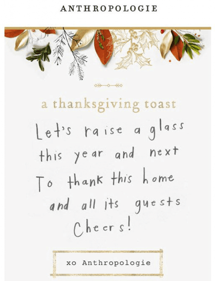 Email de Thanksgiving écrit à la main