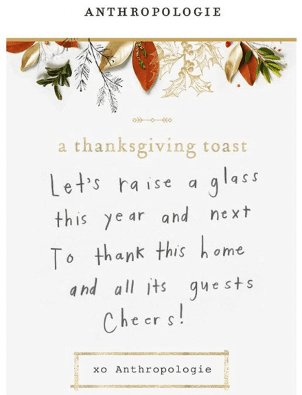 Thanksgiving-E-Mail im handschriftlichen Format