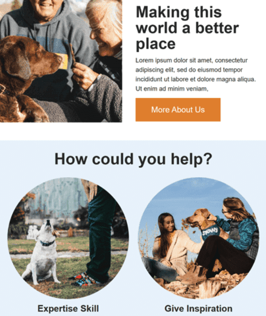 emotional photos in HTML email templates for nonprofit