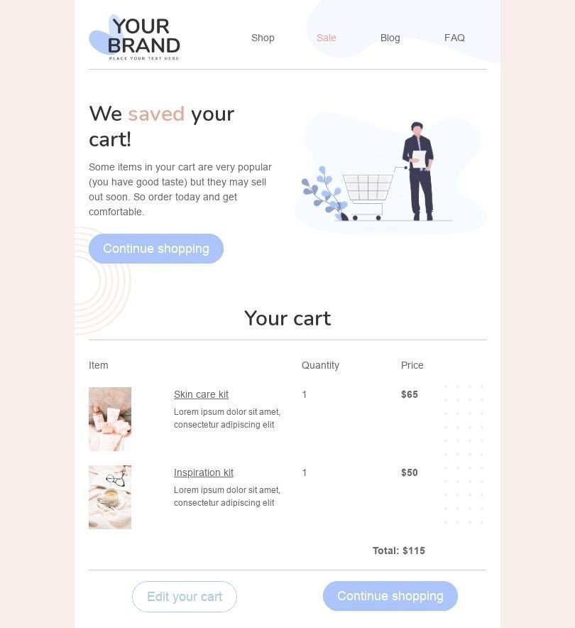 Abandoned cart email Stripo template 