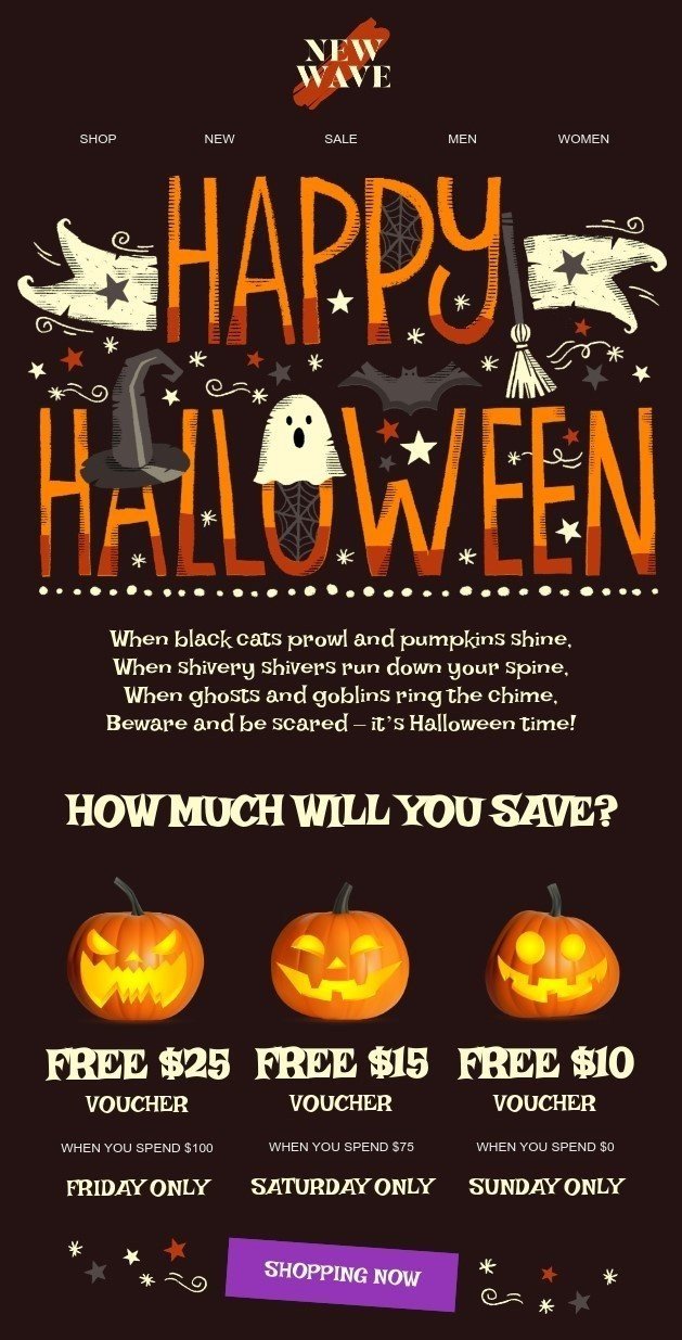 Email template with a banner on Halloween celebration