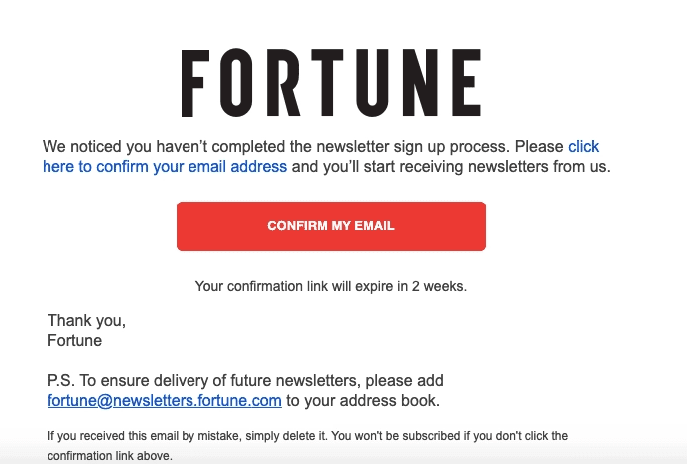 Example of a subscription follow-up email