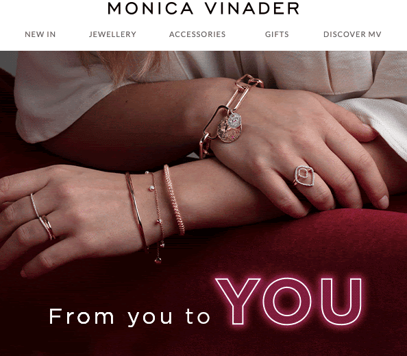 Cadeaux de vous à vous _ Bulletins d'information accrocheurs pour le jour des V par Monica Vinader
