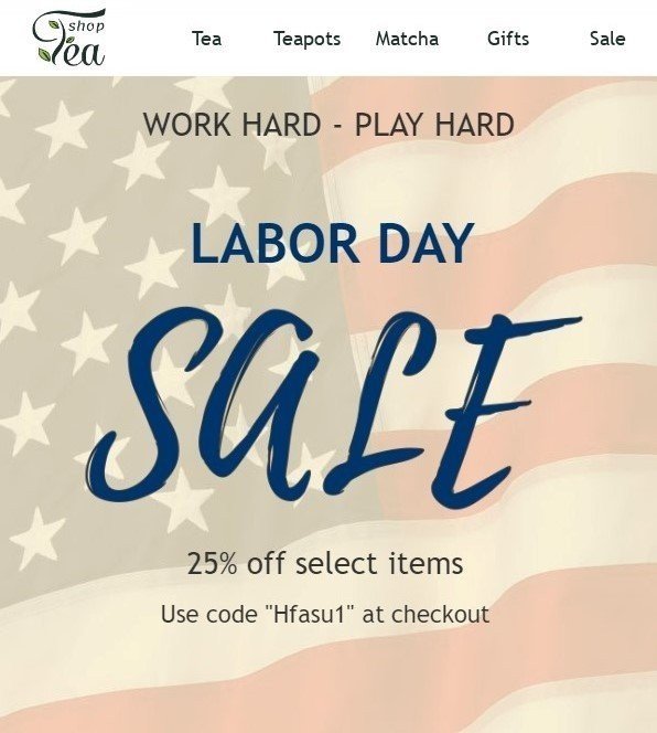 Labor Day emails with bright banner