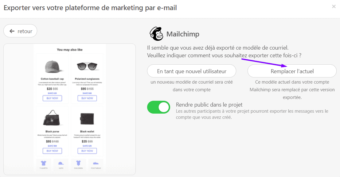 Remplacement d'une version existante de votre e-mail Mailchimp