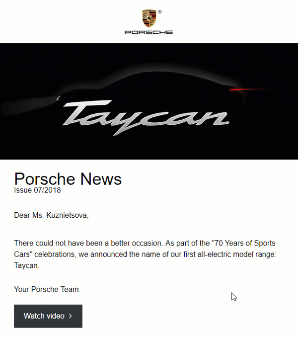 Correos electrónicos de anuncio de lanzamiento de productos_Ejemplo de correo electrónico de Porsche