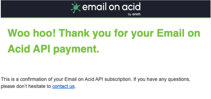 E-mail de agradecimento de “Email on Acid”