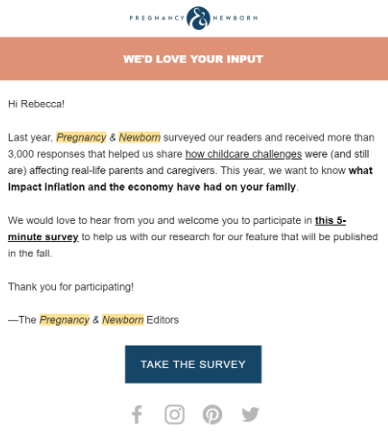 Скриншот письма с предложением провести опрос _ Пример email-маркетинга в B2C
