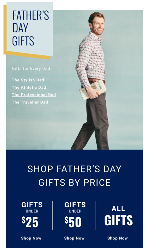 A selected gift for Father’s Day from Moores Clothing