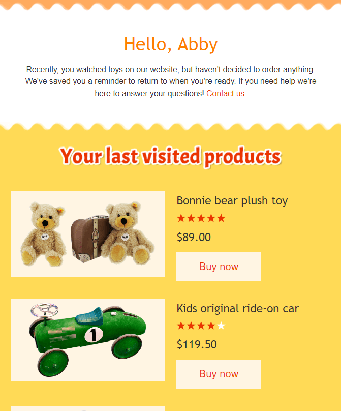 Abandoned cart email template