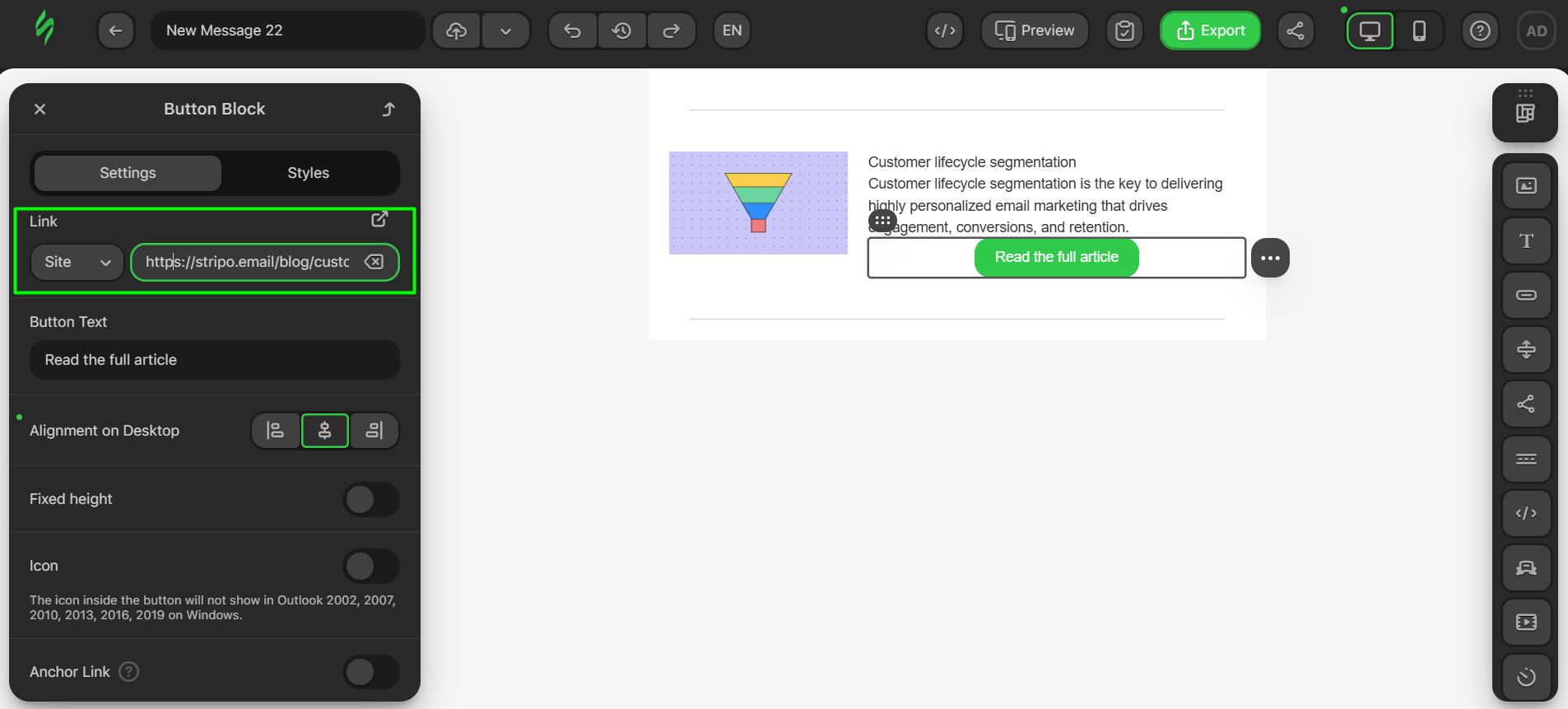 Adding a link to the button needed