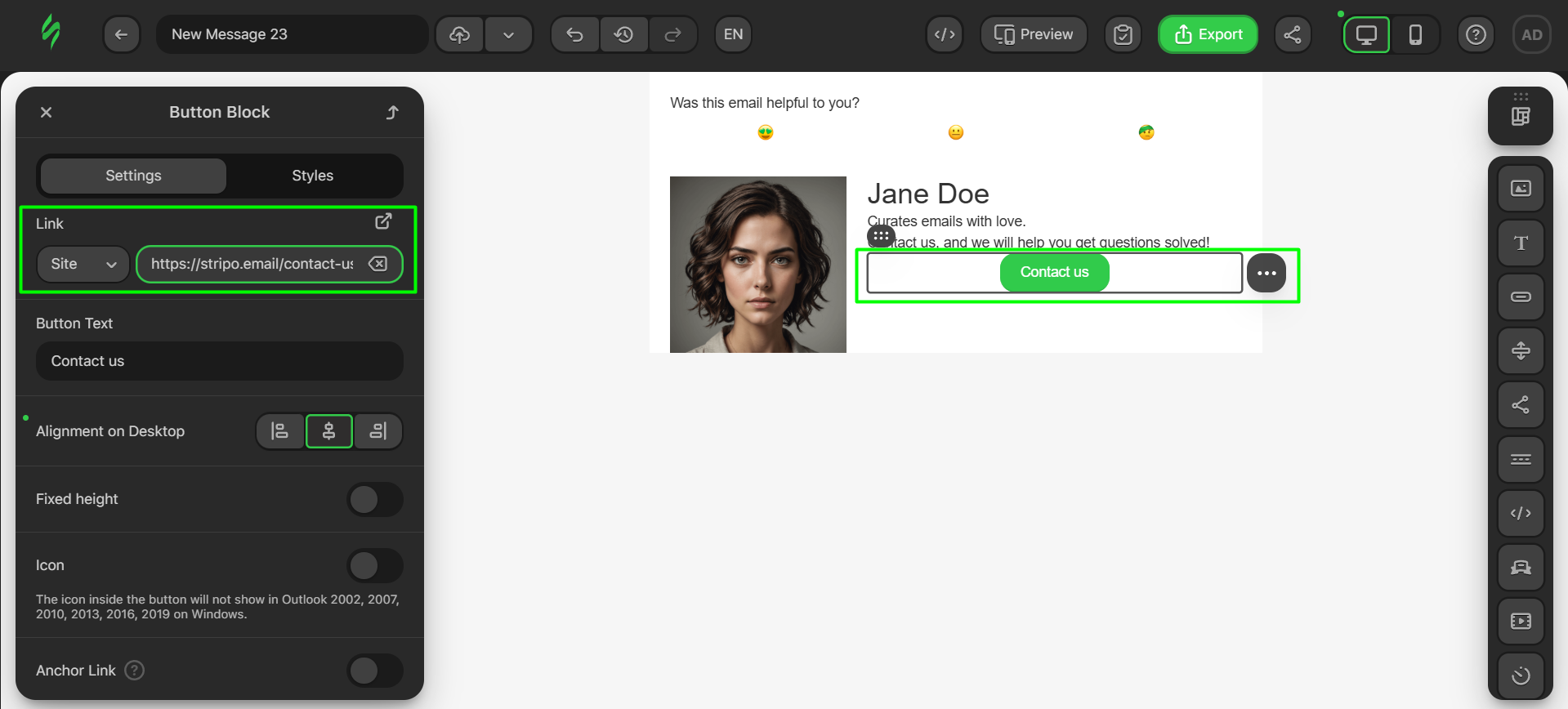 Adding a link to the button