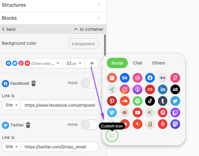 Adding Custom Icon to the Social Block