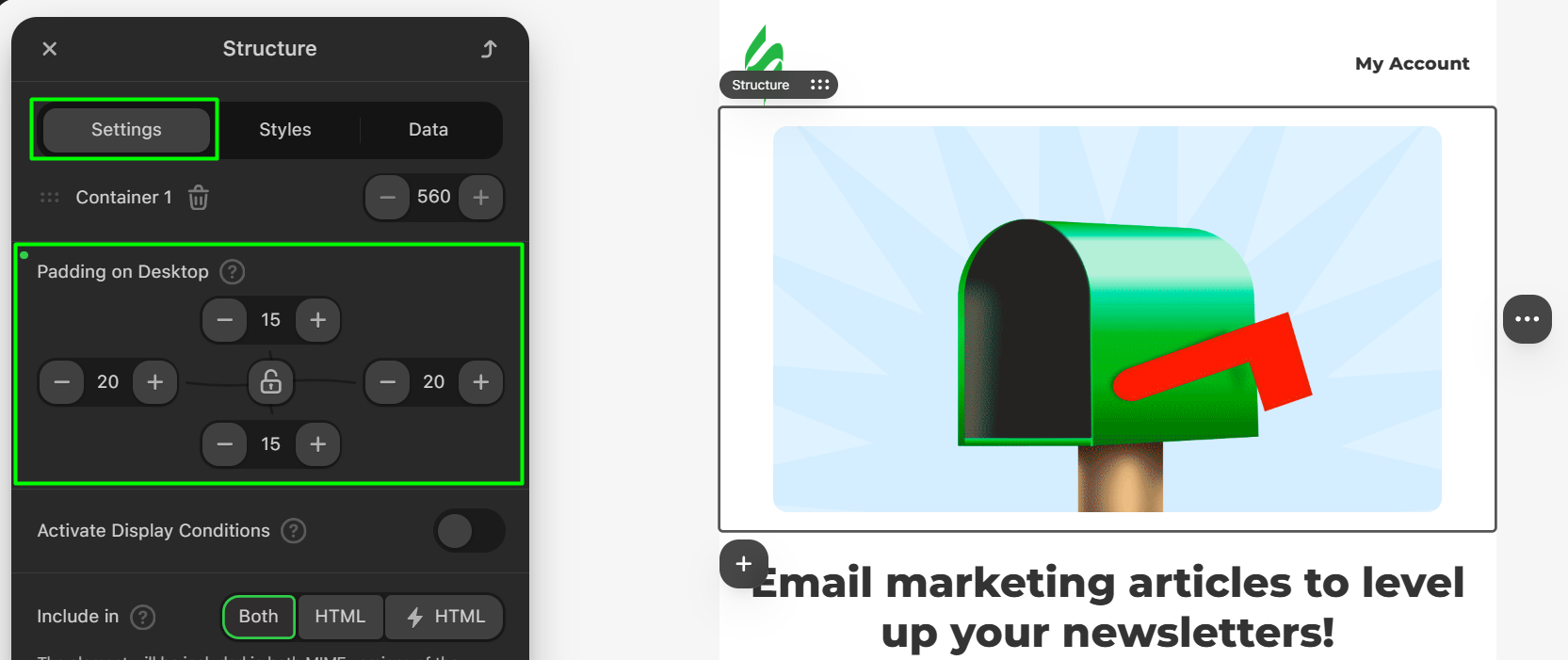 Adding padding to the structure around an image