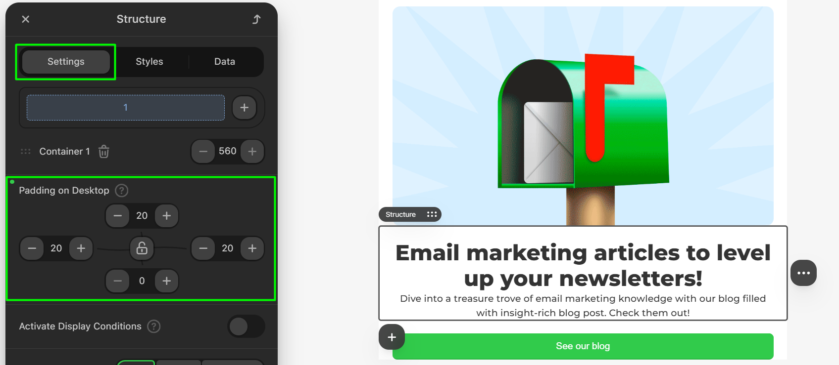 Adding padding to the structure around text