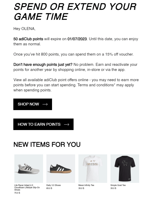 Adidas _ Using white and darker shades in email marketing