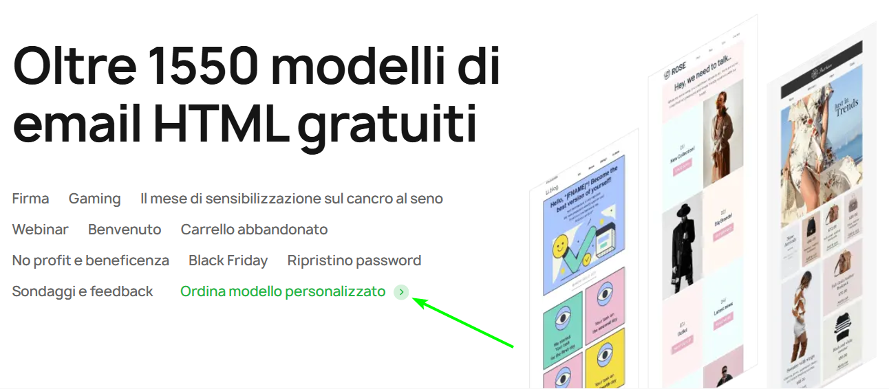 Un link attivo per ordinare un modello personalizzato