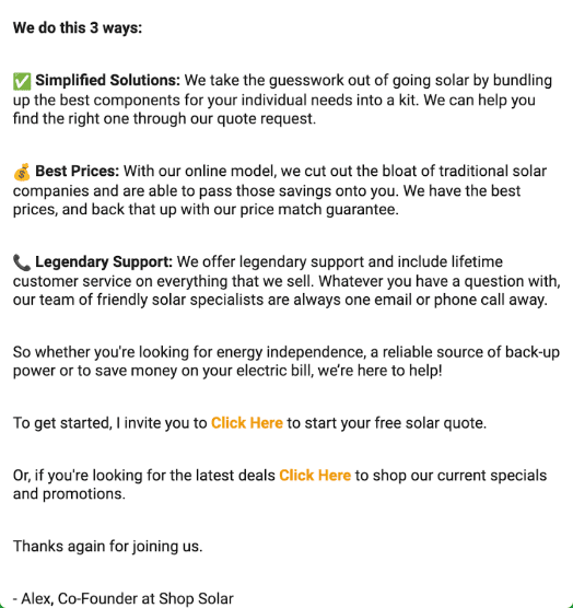 Пример письма от Shop Solar с таргетированной рассылкой писем