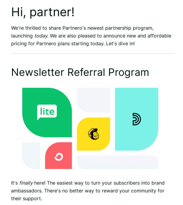 An email with a referral offer from Partnero
