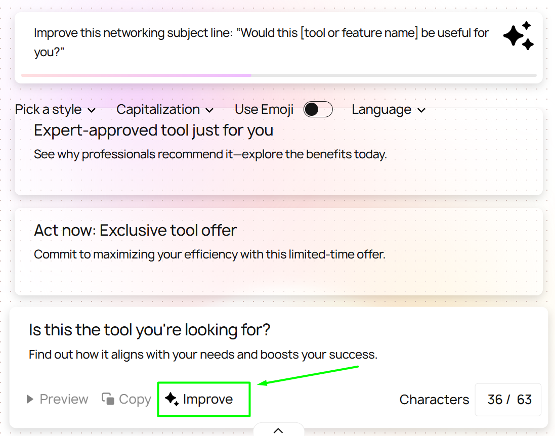 An option to improve the generated networking subject line