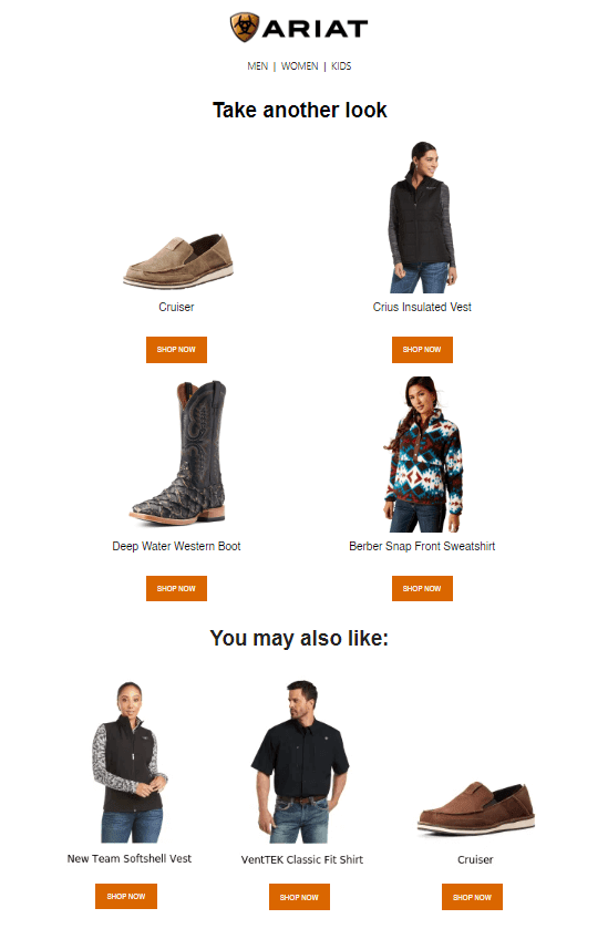 Ariat cross-sell email example