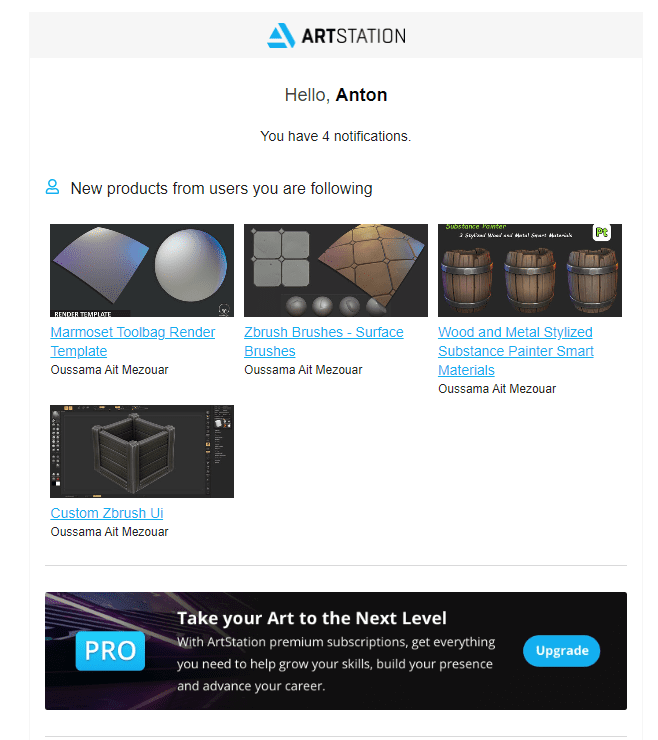 Personalized Email from Artstation