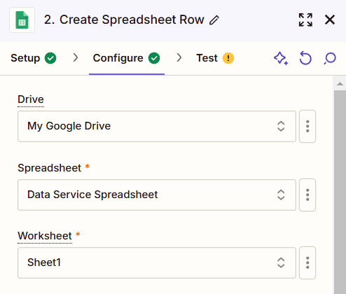 Attaching the Google spreadsheet