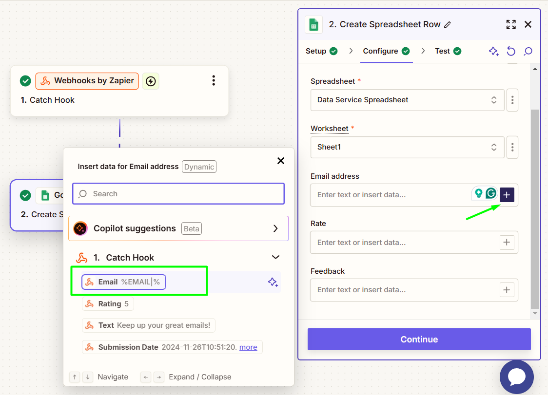 Attaching the right data to the webhook