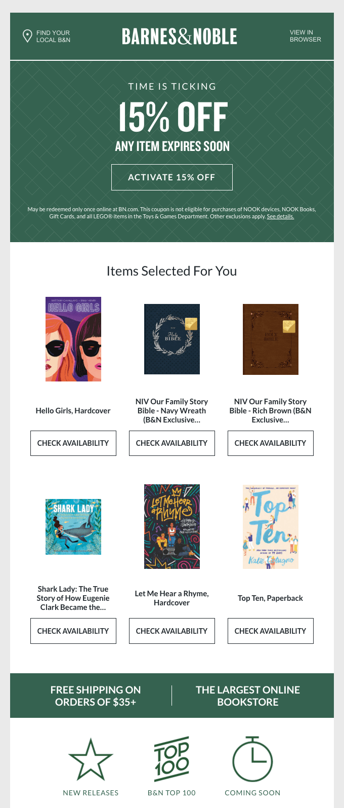 Barnes & Noble Cross-Selling Email