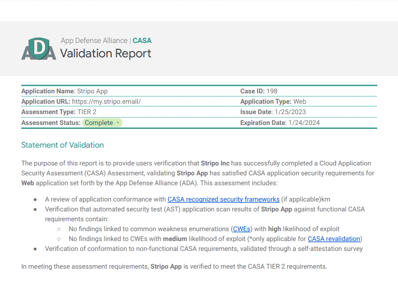 Completed CASA Assessment