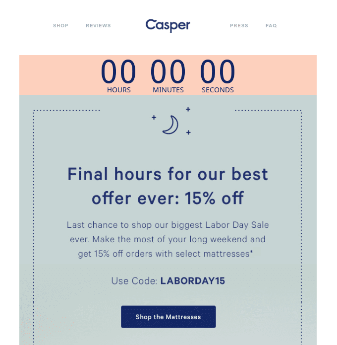 Example of a countdown timer in email _ Casper