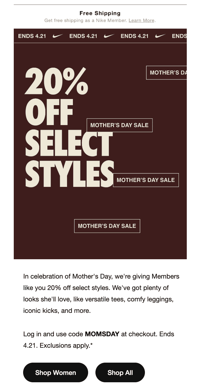 Catchy email example for Mother’s Day