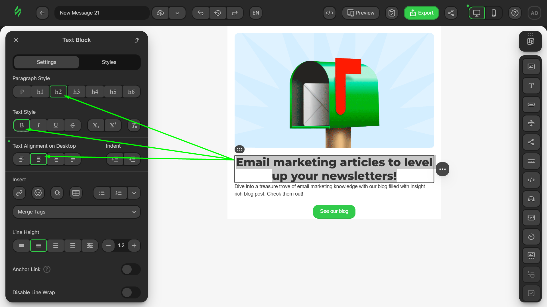 Changing font settings