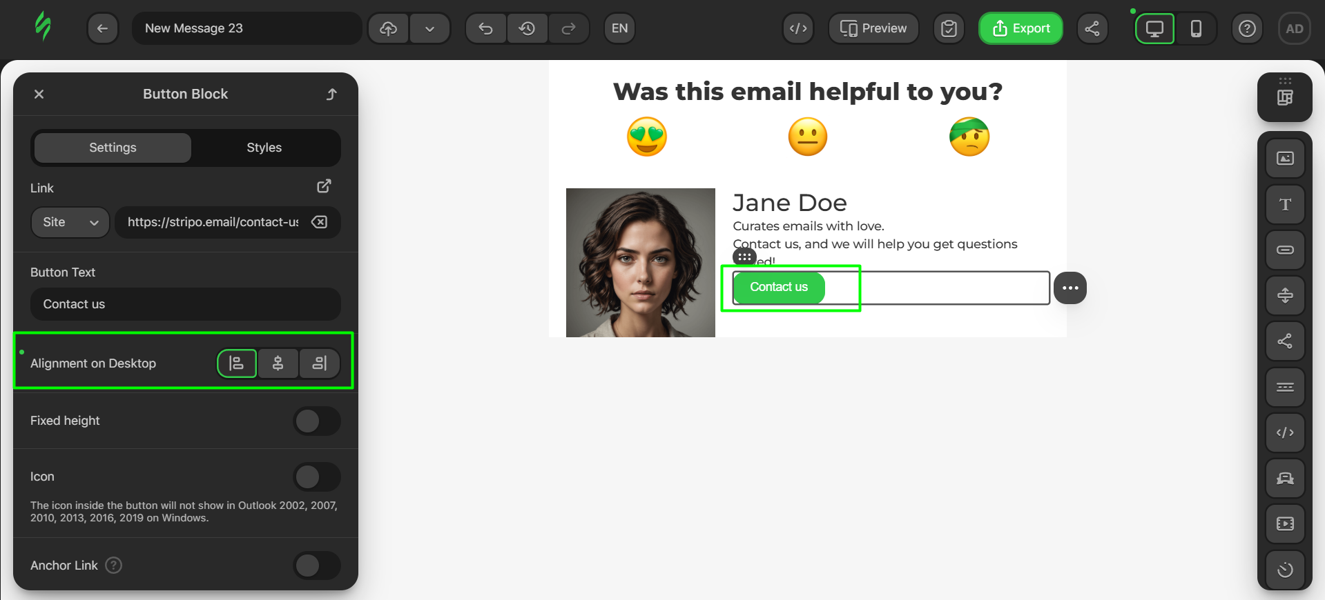 Changing the button alignment