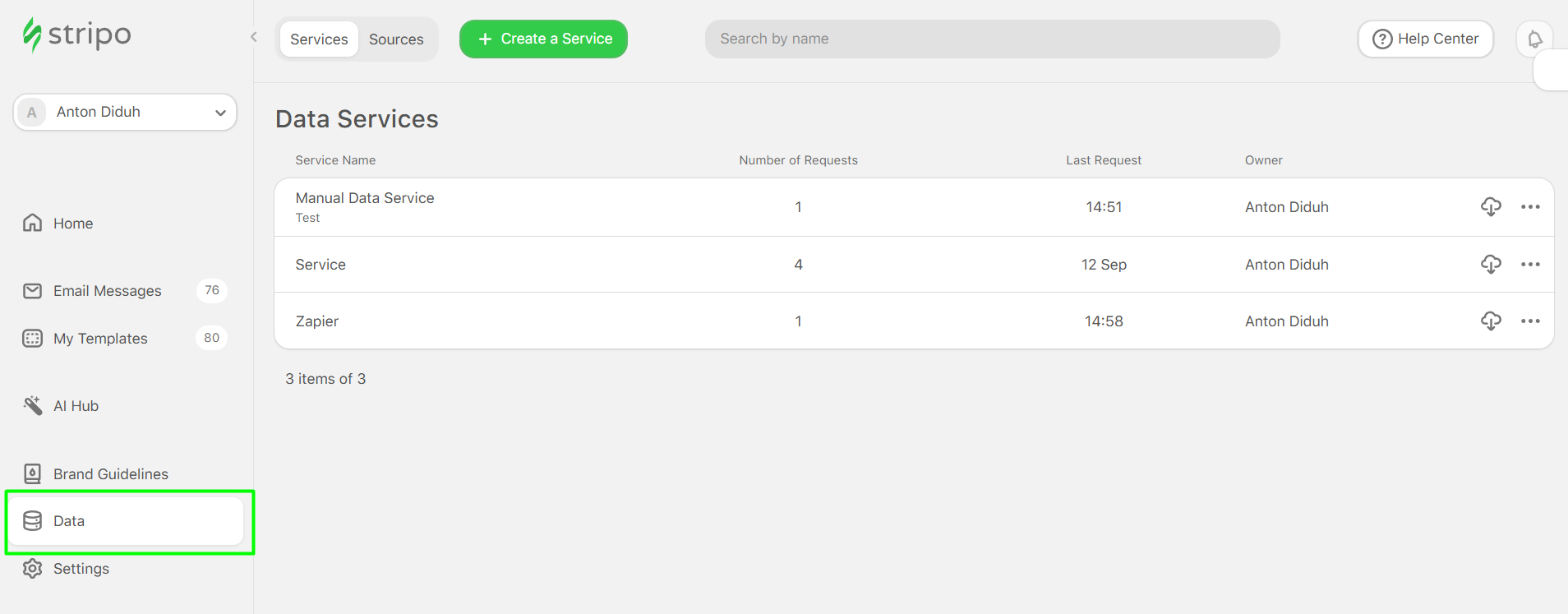 Checking the data received within Stripo