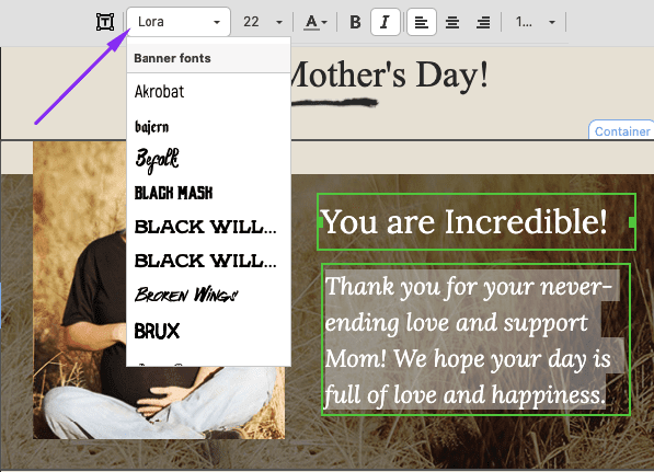 Choosing Banner Fonts for a Mother's Day Email Campaign