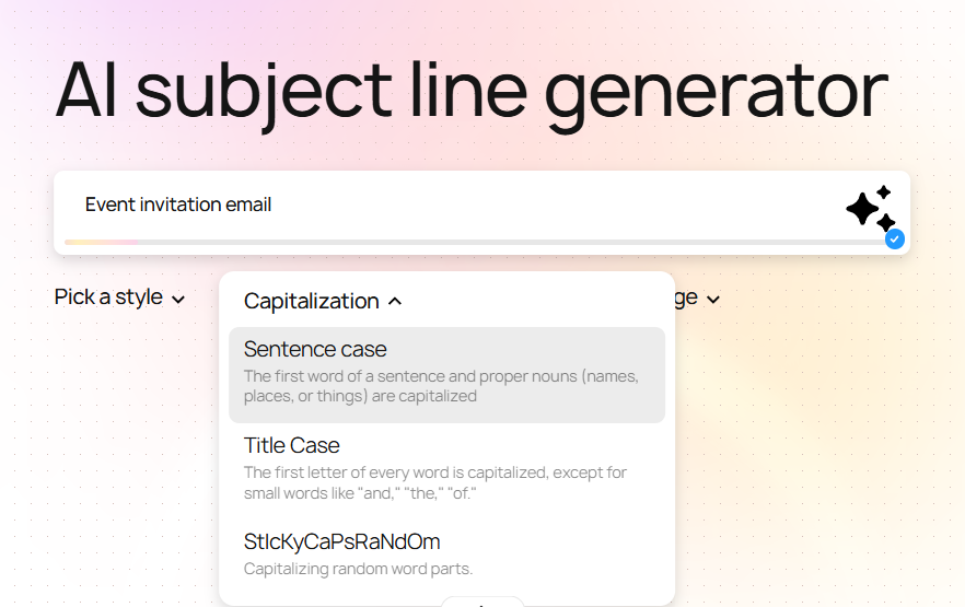 Choosing capitalization style for subject line generator