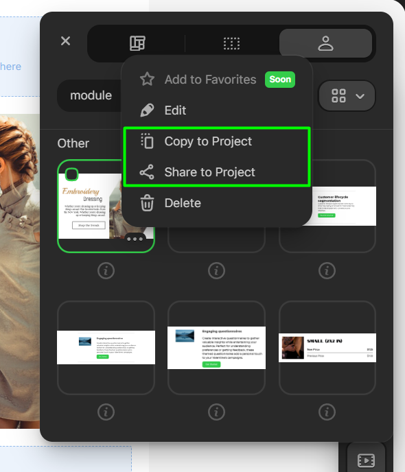 Copy and share feature