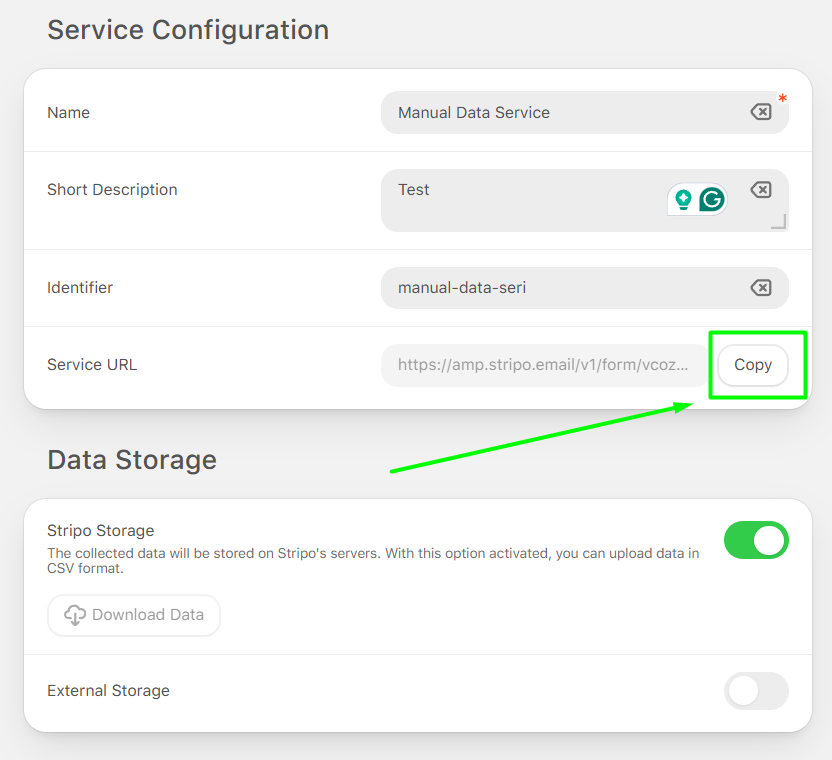 Copying the Data Service URL