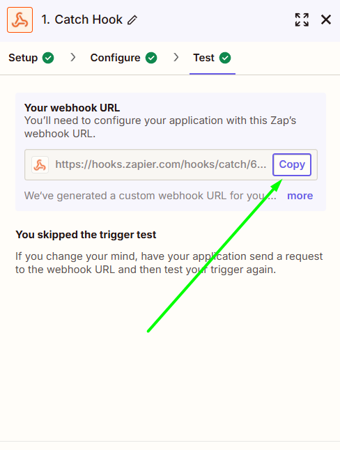 Copying the webhook URL