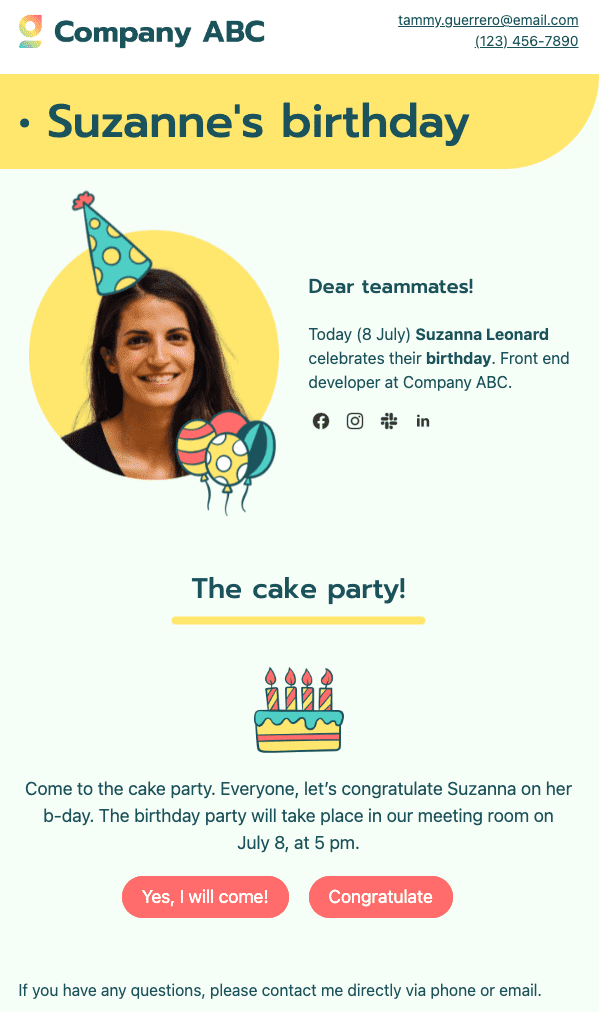 Creating a Business Invitation Email for Birthday