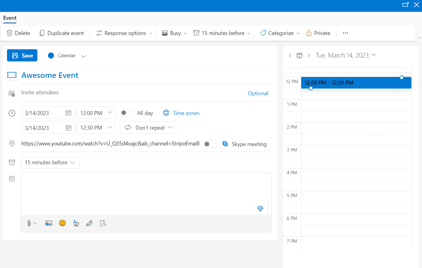 Creating Event in Outlook
