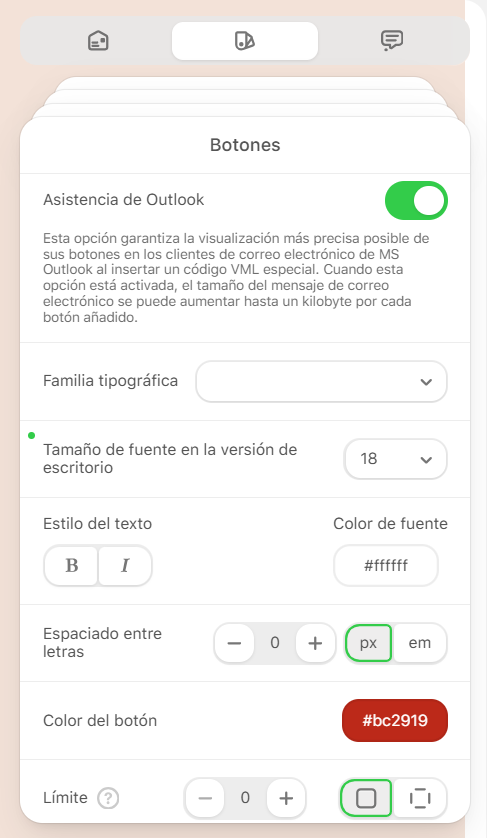 Configuración del botón de llamada de acción para Outlook