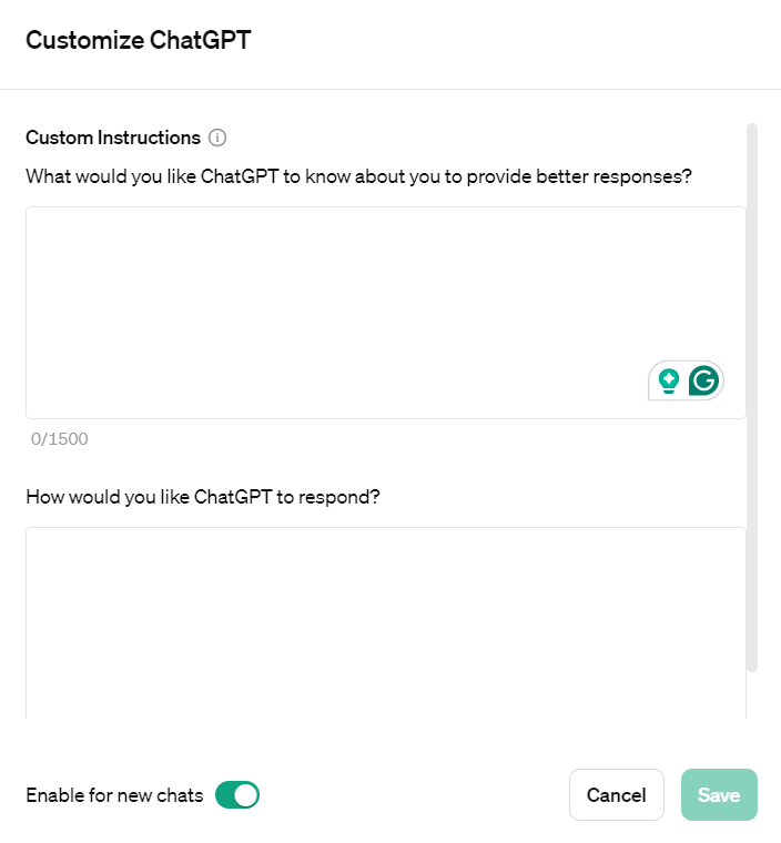 Функция «Customize ChatGPT»