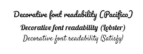 Readability of decorative fonts